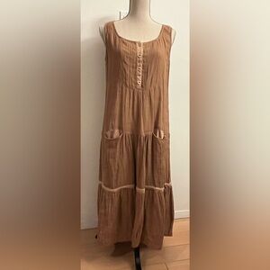 Linen Tiered Midi Dress Relaxed Fit Boho Style